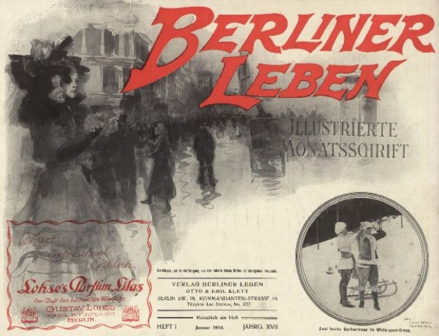 Umschlag eines alten Buches mit dem Titel "Berliner Leben" mit einem Foto von Menschen in traditioneller deutscher Kleidung.