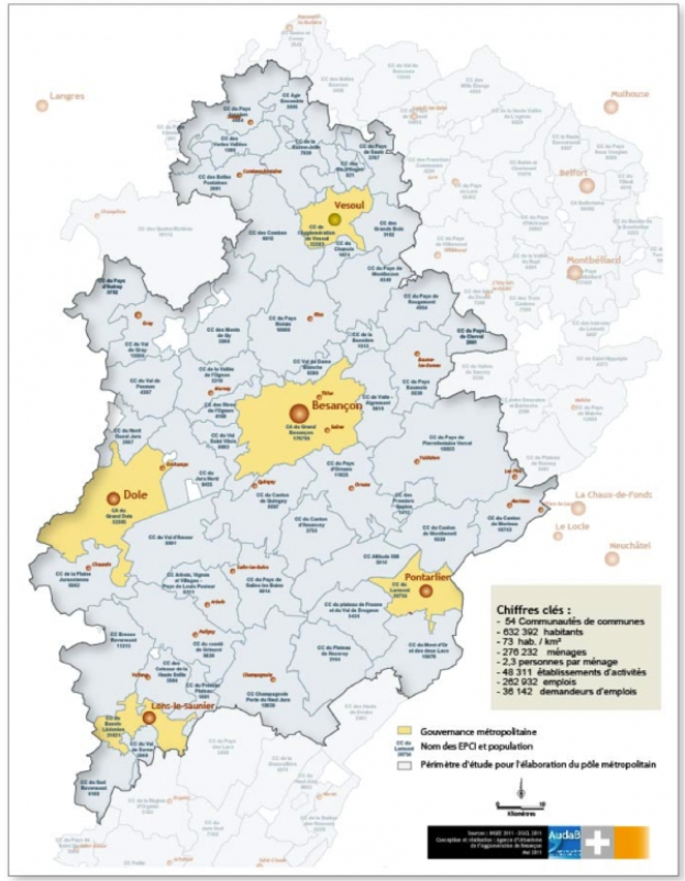 Eine Karte von Frankreich mit Provinzen in verschiedenen Farben hervorgehoben und Text, der Informationen über die Gemeinden enthält.