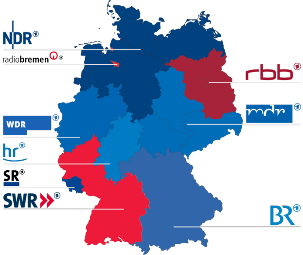 Eine Deutschlandkarte mit in rot und blau hervorgehobenen Bundesländern, die die Ergebnisse der Wahl von 2016 zeigen, einschließlich der Namen der Kandidaten und des Wahldatums.