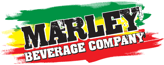 Ein Plakat mit "Marley Beverage Company" in fetter schwarzer Schrift auf einem weißen Hintergrund, umgeben von einem hellgelben Rahmen, mit einem Retro-Feeling und gedämpften Farben.