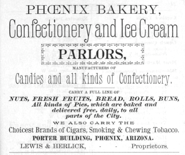 Eine Anzeige für Phoenix Bakery, die den Text über ihre Backwaren und Eiscreme-Angebote enthält.