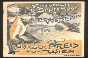 Ein Vintage-Konzertplakat mit einem zentralen menschlichen Gesicht und dem Text 'Grosser Preis von Wien' auf einem schwarzen Hintergrund.