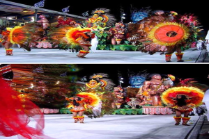 Ein Collage-Bild mit Menschen bei einer Darbietung, einer Statue und einem Gebäude.