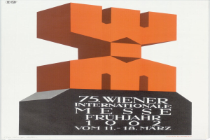 Ein Plakat für die 75. Internationale Messe Frühling in München, Deutschland, mit einem weißen Hintergrund, Text und einer bunten, detaillierten Skulptur in der Mitte.