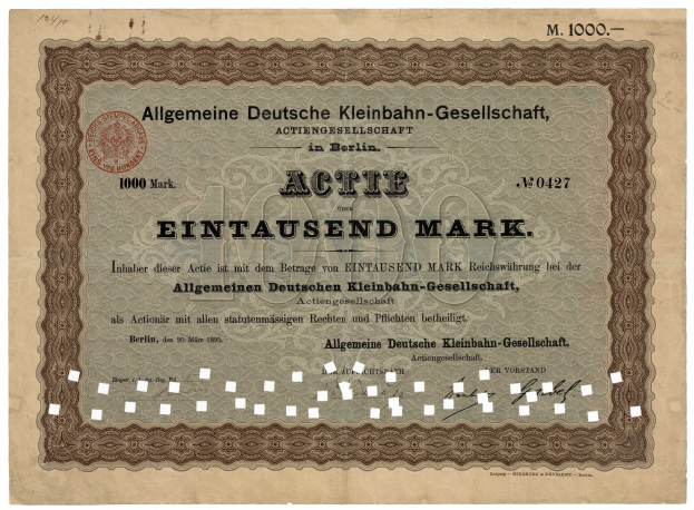 Altes deutsches Regierungsanleihezertifikat mit gedrucktem Text und einem offiziellen Stempel.