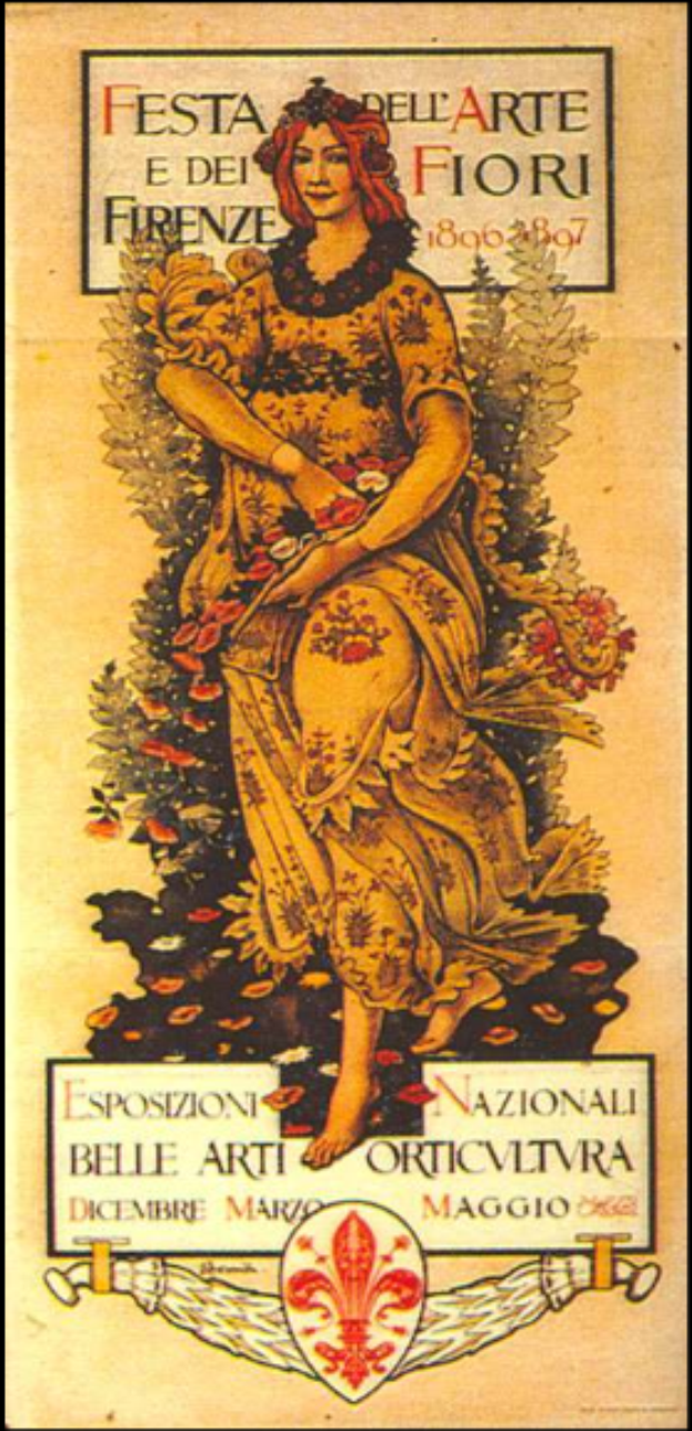 Eine Frau in einem weißen Kleid und einer blauen Stola sitzt auf einem Stuhl und schaut sanft zur Seite, mit einem hellblauen sternenklaren Hintergrund und Text, der ein Festival in Italien beschreibt.