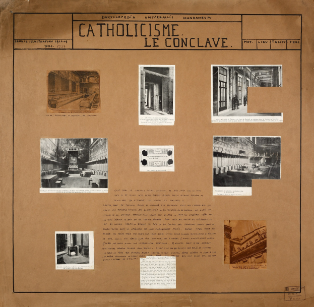 Ein Buch mit Bildern verschiedener Räume, Flure und Artefakte der katholischen Kirche, begleitet von Texten zur Geschichte und Bedeutung.