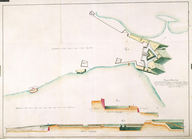 Eine handgezeichnete Karte einer kleinen Insel mit einem Boot im umliegenden Wasser, überlagert auf einer Seite mit Text.