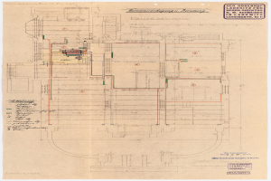 Schwarze-weißes Architekturdiagramm des Rosenhof-Krankenhauses in Hamburg, Deutschland, das detaillierte Layout mit zahlreichen Drähten, Räumen, Fluren und Textanmerkungen zeigt.