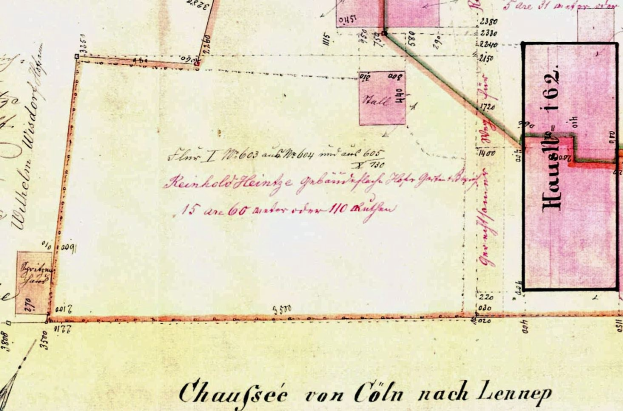 Alte detaillierte Karte von Leipzig, Deutschland, mit Text und Zahlen, die eine vorgeschlagene Stelle markieren, Straßen, Gebäude und Sehenswürdigkeiten zeigen.