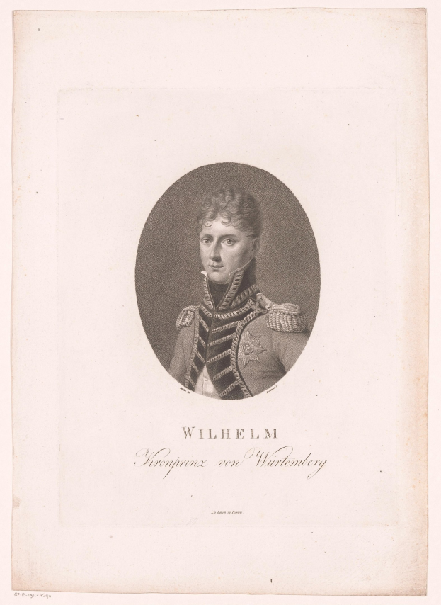 Schwarzes und weißes Porträt von Wilhelm II., Kaiser von Deutschland, in militärischer Uniform mit Text unten.