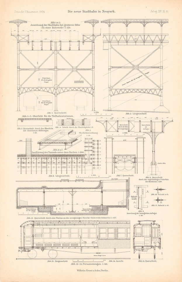 Detailreiches technisches Zeichnung eines Zuges auf dem Cover eines alten Buches, das Komponenten wie Motor und Getriebe mit begleitendem erklärendem Text zeigt.